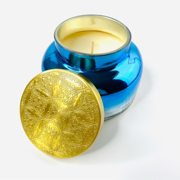 Anthropologie Blue Ombre Capri Blue Volcano Large Glass Lidded Jar Candle NWT - Picture 1 of 9